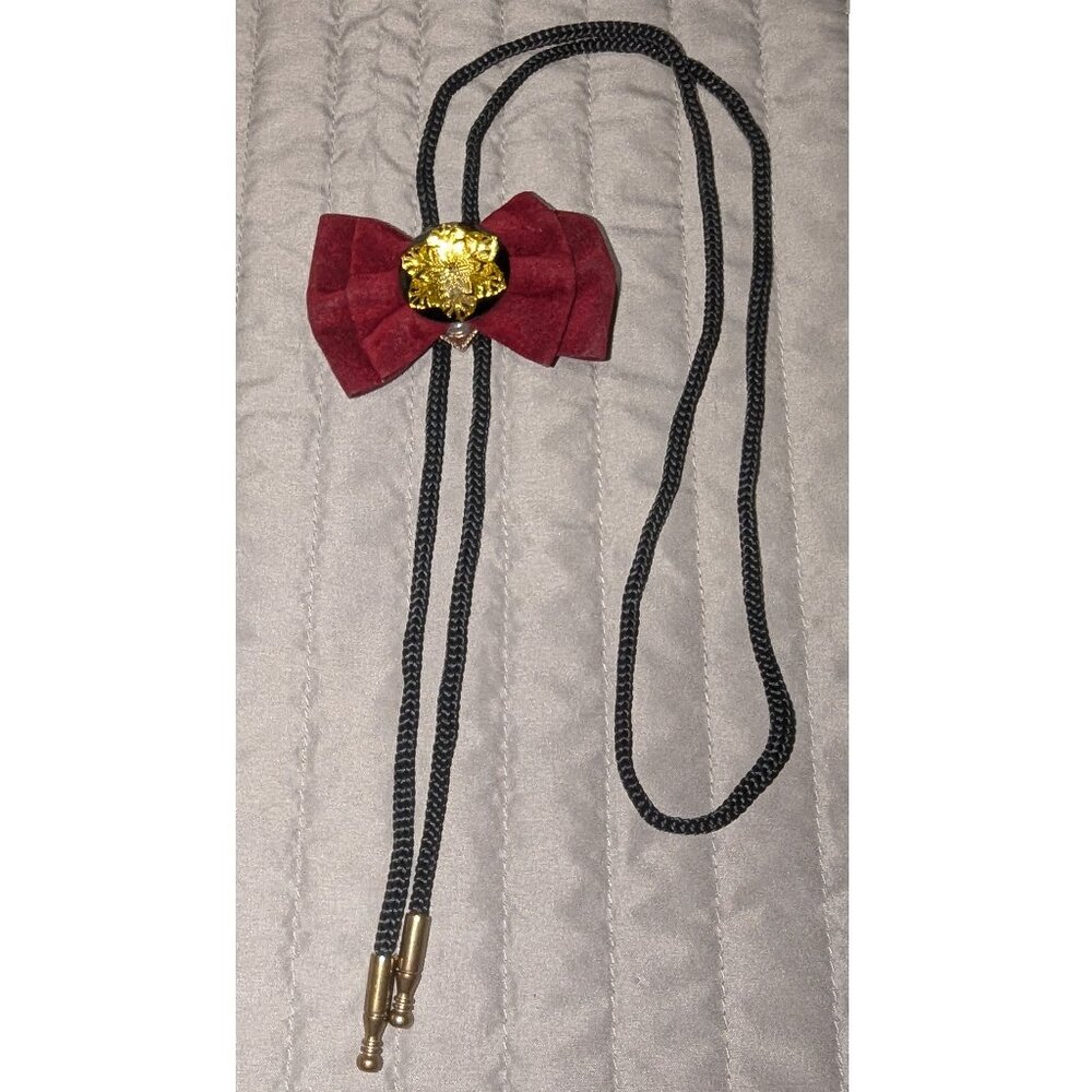 $3 with Bundle ~ Western Bolo Tie Red Suede Bow 6124
